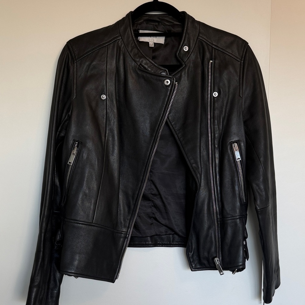 Reiss Black Leather Biker Jacket